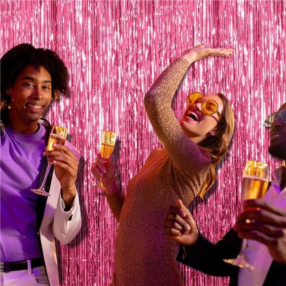 Pink Tinsel Backdrop 2 Pack Party Decorations Foil Fringe Birthday Photo Booth - Picture 5 of 8